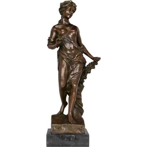 Graceful Western Half Nude Woman Statue Sculpture Sexy Female Figurine Home Decor Accessories Bronze & Green Artwork