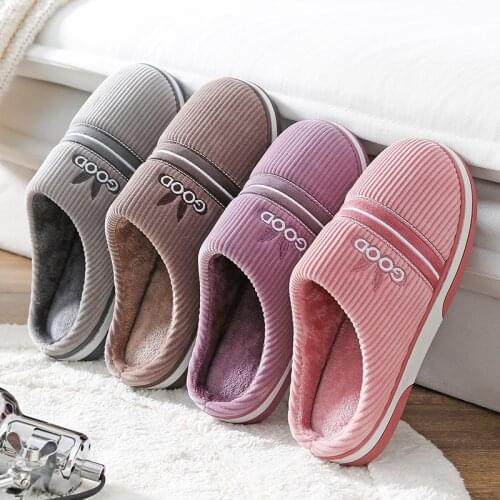 Mens Indoor Non-slip Cotton Slippers Winter Household Plush Slippers To Keep Warm Couples Home Corduroy Cotton Shoes Women
