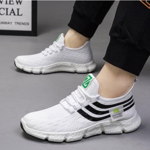 Men Sneakers New Flying Woven Shallow Mouth Casual Sports Shoes White Blue Low-Top Fashion Mens Single Shoe