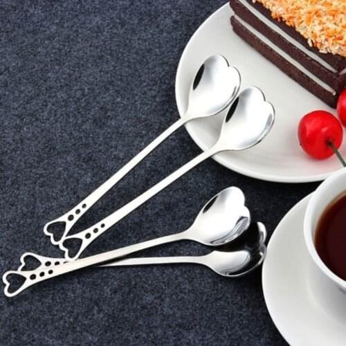 Stainless Steel Spoon Portable Metal Coffee Teaspoon Creative Love Heart Shaped Wedding Party Gift Dinnerware