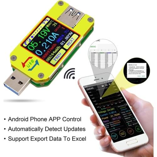 New UM34 UM34C for APP USB 3.0 Type-C DC Voltmeter Ammeter Voltage Current Meter Battery Charge Measure Cable Resistance Tester