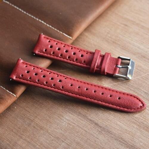 Onthelevel Red Watch Strap 18mm 19mm 20mm Watchband Porous Leather Watch Band Handmade Wristband Quick Release Spring Bar #A