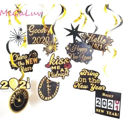 Happy New Year Hanging Swirls 2021Glitter Spiral Pendant New Years Eve Party Ceiling Hanging Swirl Garland Christmas Home Decor