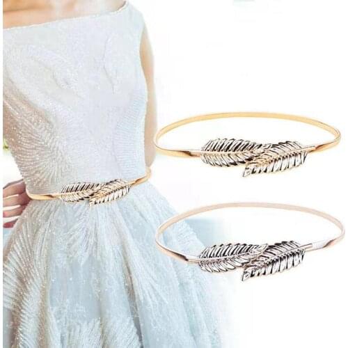 Flower Leaves Metal Buckle Belt For Dresses Women Ladies Elastic Waist Chain Belts Female Gold Thin Belts Fashion Waistband