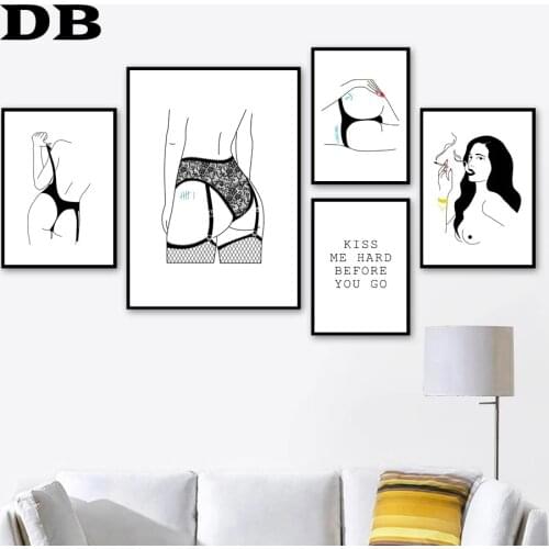 Sexy Woman Lace Line Rose Flower Body Art Quote Wall Art Canvas Painting Nordic Posters And Prints Wall Pictures For Living Room