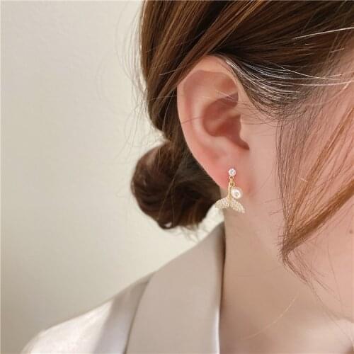 New design fashion jewelry exquisite 14K real gold plated zircon fishtail earrings sweet elegant student womens daily earring