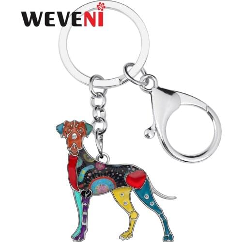 WEVENI Enamel Alloy Rhinestone Great Dane Dog Key Chains Key Rings Animal Jewelry For Women Girl Kids Pet Lover Gift Accessories