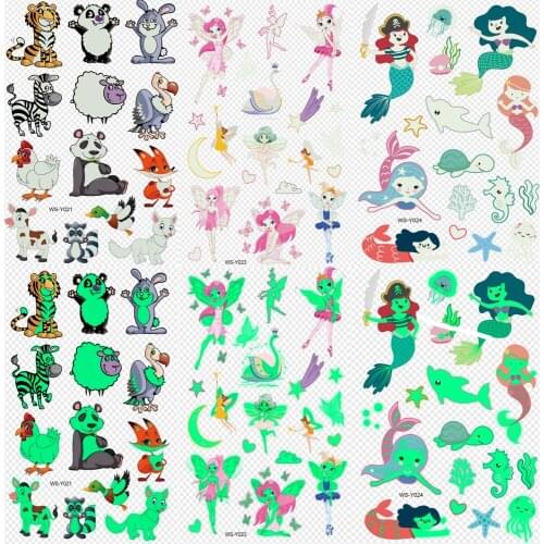 Luminous Tattoo Sticker Waterproof Temporary Cute Dinosaur Mermaid Children Cool DIY Cartoon Tattoo Sticker
