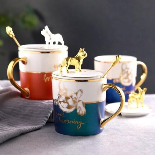Creative Ceramic 300ml Mugs with Golden Handles Household Dog Coffee Mugs Living Room Decoration Cute Coffee Mugs and Cups