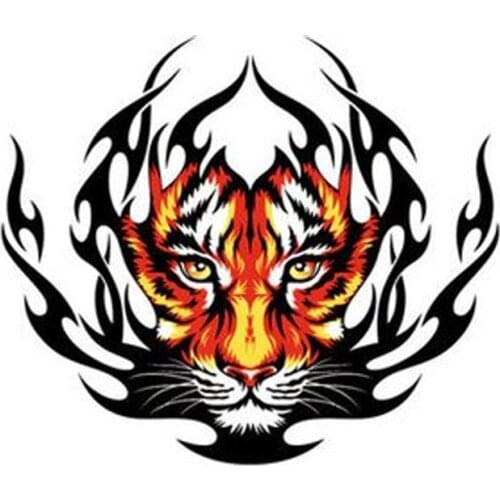 Funny Tiger Flame KK Motorcycle Decal Car Sticker Waterproof Reflective Laser Fashion PVC 15CM X 12.9CM