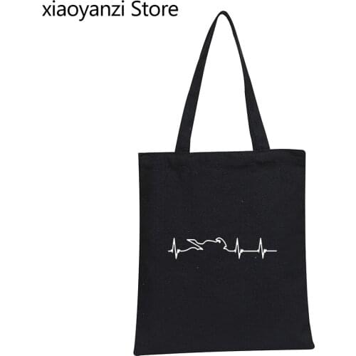 Girl Women Motor Eco Reusable Large Tote Shopper Bags Heartbeat of Motorbike Canvas Shoulder Bag Designer Handbags SL-738