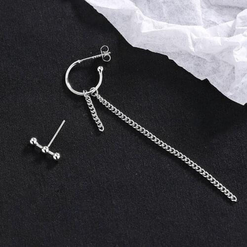 Fashion Jewelry Tassel Asymmetry Hip Hop Drop Earrings For Women 925 Sterling Silver Earrings oorbellen eh172