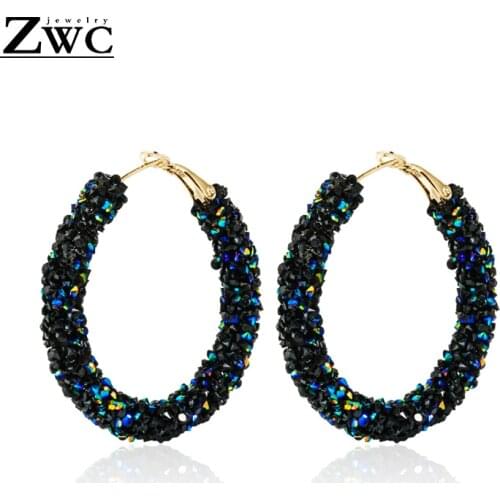 ZWC Fashion Korean Drop earring Crystal Zirconia Earrings for Women Rhinestone Bright Round Geometric Earrings Female Jewelry