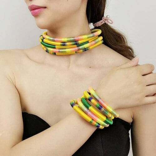 Bohemian Statement Choker Necklace Sets For Women Magnetism Button Multilayer Chunky Collar Necklace Bracelets Sets Jewelry UKEN