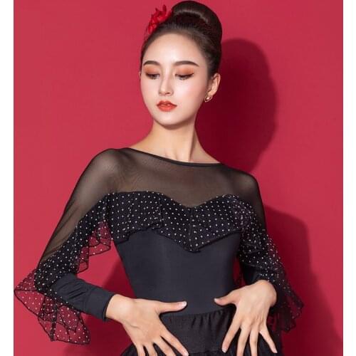 Ruffle Gauze Long Sleeve Modern Sexy Latin Dance Clothes Top for Women/Female,Ballroom Tango Costumes Performance Wear YA0401