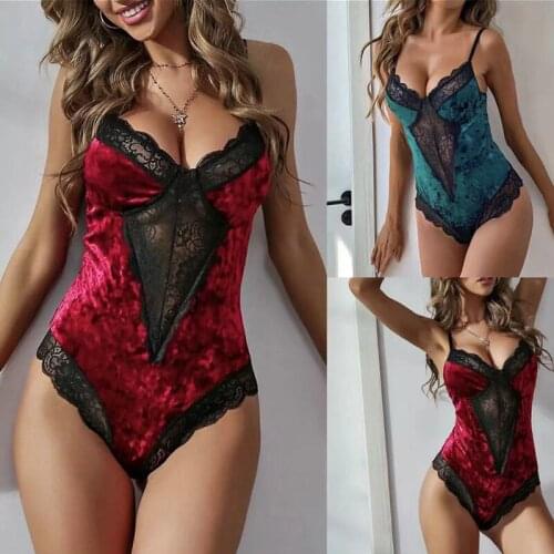 Ladies Erotic Lingerie Bodysuit Sexy Hollow Out Bodysuit Ladies Erotic Lingerie Flannel Lace Stitching One-piece Sexy Underwear