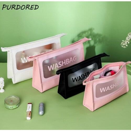 PURDORED 1 Pc Women Zipper Clear Cosmetic Bag Waterproof Travel Makeup Bag Female Washing Makeup Case Toiletry Bag Toilette