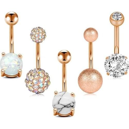 Woman Belly Button Piercing 5Pcs Pack Rose Gold Color Stainless Steel Accessories Women Navel Rings Sexy Body Jewelry Piercigns