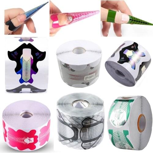 500pcs 300pcs Nail Extensions Forms Mold Nail Extension Gel Manicure French Design Top Stencil Building Sticker Roll Nail Art