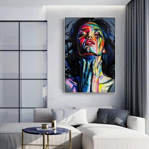 Face oil painting Hand Painted Francoise Nielly style Palette knife portrait canvas painting art pictures for living room home