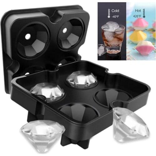 Diamond Ice Cube Mold 4 Cavity Ice Cube Silicone Mould 3D Chocolate Cream Fruit Ice Tray Make For Party Bar Beer Wine Supplies