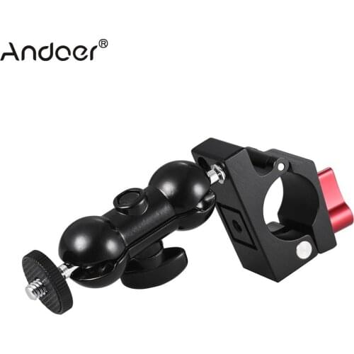 Andoer 25mm Rod Clamp w/ Articulating Friction Arm Monitor Mount with Thread Double Ballhead for Handheld Gimbal Stabilizer