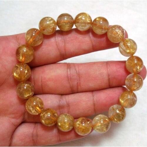 Free Shipping Natural Golden Rutilated Quartz Round Beads Bracelet Women Jewelry Accessories Weddings Parties Birthday Gift
