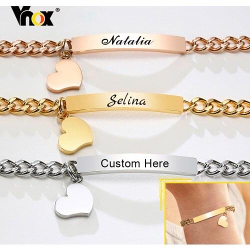 Vnox 5mm Customizable Bracelets for Women, Cuban Chain with Heart Charm Girls' Bracelets,Chic Minimalist Stainless Steel Jewelry
