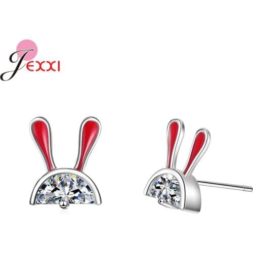 Brand 925 Sterling Silver Clear CZ Rabbit Shape Stud Earrings For Girls Women Party Wedding Jewelry Gifts