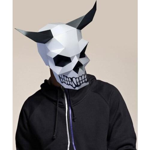 Paper Mask 3d Horned Skull Costume Cosplay DIY Paper Craft Model Mask Christmas Halloween Prom Party Gift