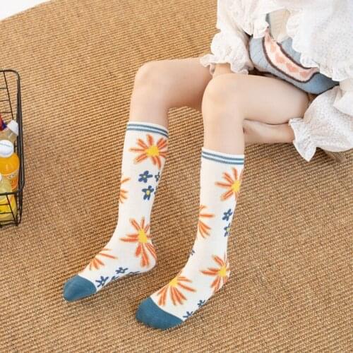 1-12 Years Baby Girl Socks Floral Print Knee High Socks Autumn Winter Long Tube Socken Long Socks Knee Kids