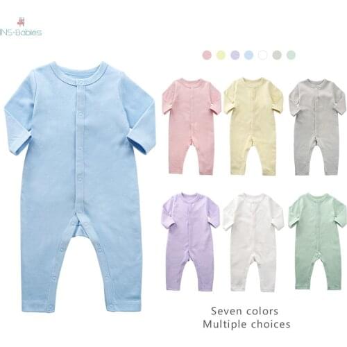 Newborn Unisex Infant Clothing Pure Cotton Spring Baby Girl Romper Summer Long Sleeved Pure Color Jumpsuit Boy Pajamas/underwear