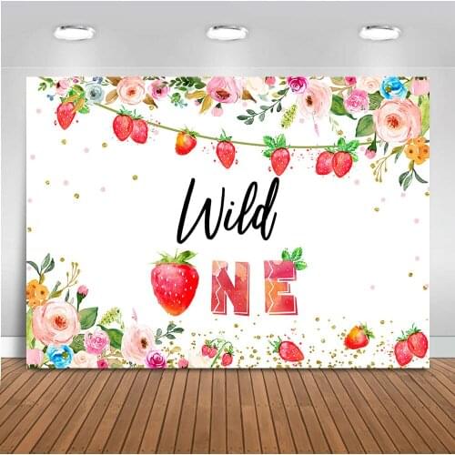 Strawberry backdrop for photography wild one fruit background for photo booth studio flower newborn baby shower kids birthday