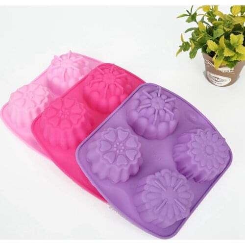 4 Holes Flower Shape Cake Mold Easy Release Soft Mooncake Mold DIY Handmade Soap Mold Chocolate Cookie Baking Mould
