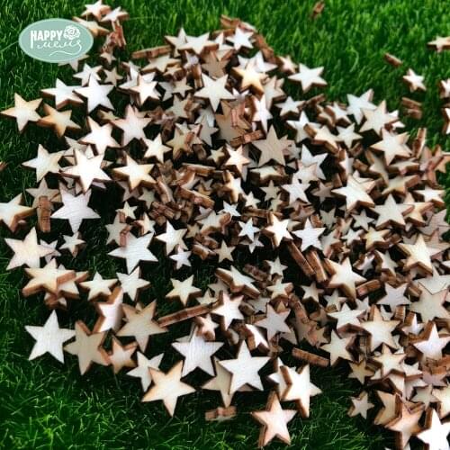 Happymems 600pcs 3 Mini different Size Star Wood Shapes DIY Craft Home Decorations Wall Sticker Scrapbooking Wooden Shape Crafts