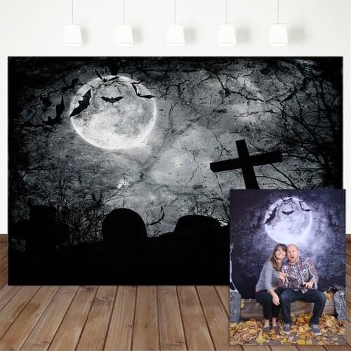 Halloween Photography Background Night Moon Bat Grave Backdrop Family Children Party Decoration Props Banner For Photo Studio