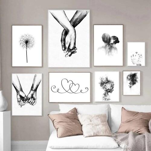 Holding Hands Shoulder Kiss Canvas Poster Painting Abstract Heart Female Prints Dandelion Wall Art Pictures Living Room Decor