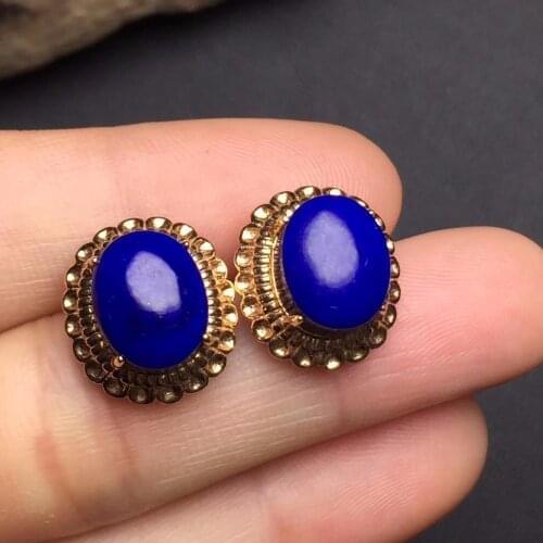Fine Jewelry Real 18k Rose Gold Eearrings AU750 100% Nature Blue Lapis Gemstone Love Female Earrings Fine Gift women earring