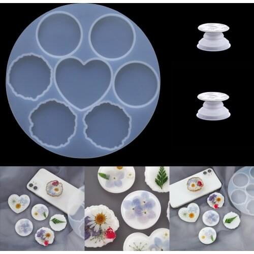 Crystal Epoxy Resin Silicone Membrane Mobile Phone Holder Irregular Marble Round Silicone Mold DIY Mobile Phone Support