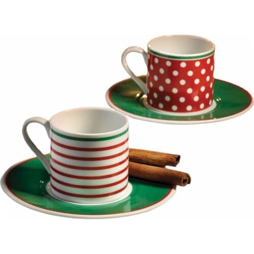 Kutahya Porcelain Polka Dots 2 Person Coffee Cup Set Turkish Coffee Espresso 2 Cups + 2 Saucers Made in Turkey %100 Original