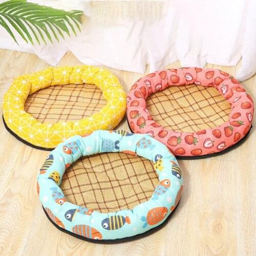 Pet Dog Summer Mat Cotton Ken Lamb Wool Simple Style Kennel Net Red Canvas Round Kennel Summer Kennel Mat Nest