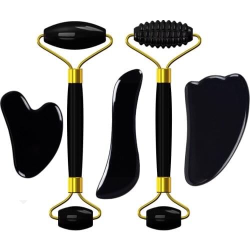Massage Roller Gouache Scraper for Facial Care Face Lifting Real Natural Obsidian Stone Roller Guasha Board Skin Care Tools