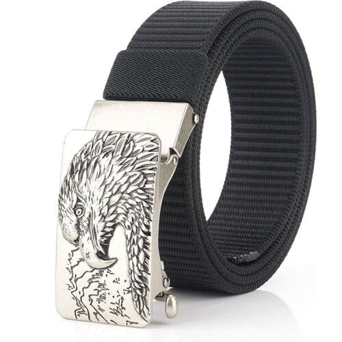Western Eagle Auto Buckle Canvas Men Belt Fashion Business Trip Jeans Causal Pants Nylon Outdoors Men Ventilate Belt for male