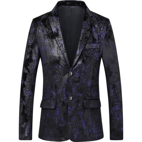 2019 New Fashion Mens Single Breasted Suit Style Blazer Flower Print Blazer Suit Jacket Slim Fit Custom Suit Jacket Men