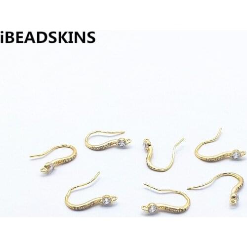 New arrival!16x3mm50pcs Cubic Zirconia/Real gold-plated ear hooks for Hand Made Earrings DIY parts,Jewelry Findings & Components