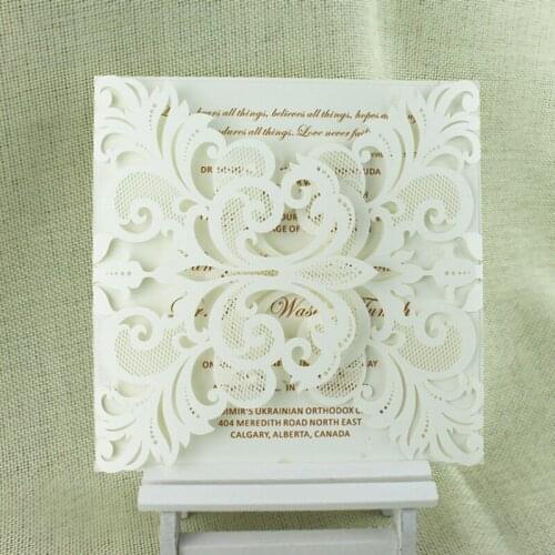100Pcs Blank Laser Cut Invitation Card White Beige Gold Black Greeting Cards With Custom Printing Envelope Wedding Supplies