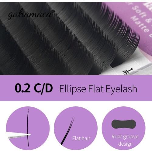 GAHAMACA Flat Lashes Extension For Professionals Ellipse Flat Lash Split Tip profession Soft Silk Flat Eyelash C/D Curl