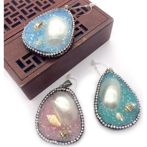 1pc Natural Resin Pendant Paste Shell Diamond DIY Jewelry Making Accessories Ladies Fashion Necklace Earrings Jewelry