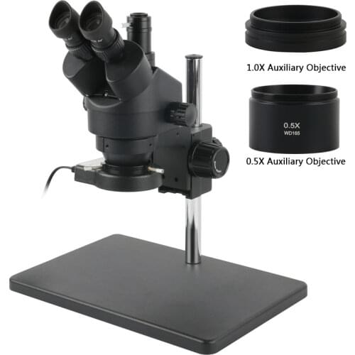 3.5X-90X Continuous Zoom Industry Trinocular Stereo Microscope + 0.5X 2.0 Auxiliary Objective LensFor PCB Soldering Phone Repair