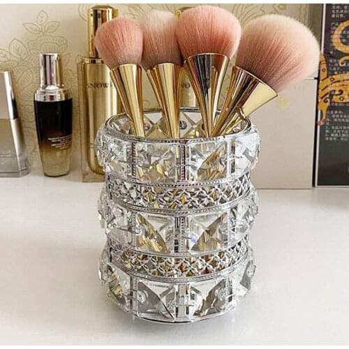 Deluxe Jewelry Makeup Brush Storage Box Living Room Bedroom Desk Makeup Brush Eyebrow Pen Crystal Glass Pen Holder